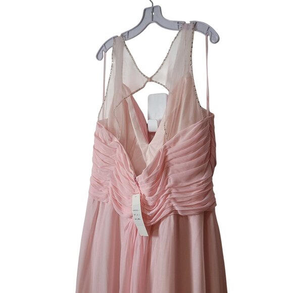 Allure Bridals Pink Pleated Chiffon Bridesmaid Gown Beaded Straps & Sheer Back - Picture 13 of 16